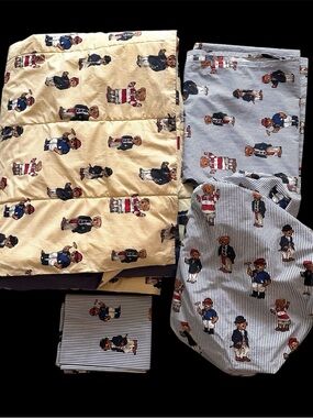 VTG Ralph Lauren Polo Teddy Bear Twin Comforter Sheets Pillowcase Bedding READ